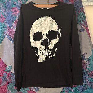 SOLD- h & m black long sleeves skull halloween shirt youth size 14